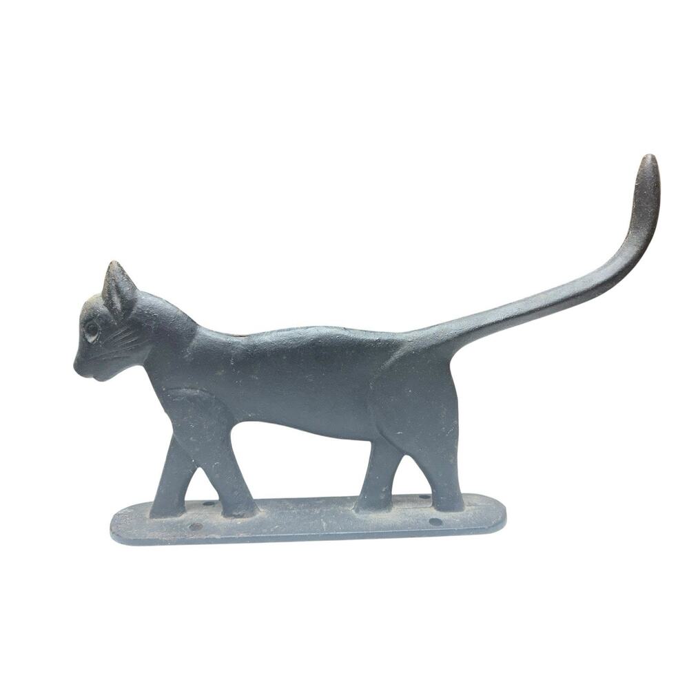 Vintage Cast Iron Cat Door Stop Rustic Farmhouse Primitive Black 16” Long